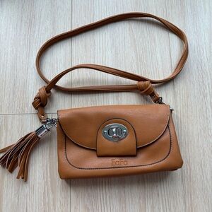 Fafa Tan Faux Leather Crossbody Purse with Tassel Floral Lining everyday casual